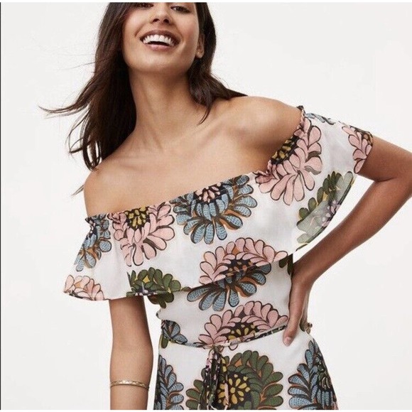 LOFT Marigold Off Shoulder Ruffle Maxi Dress Floral SOLD OUT sz 6 - Picture 1 of 6